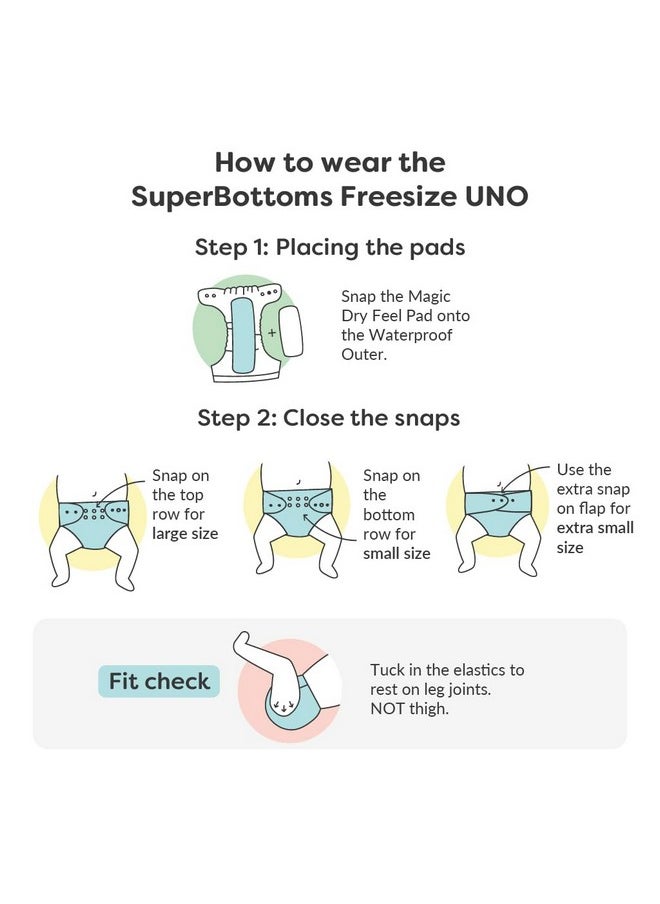 Superbottoms New Uno Freesize Cloth Diaper | Cloth Diaper For Babies 3M To 3Y | Washable & Reusable Cloth Diaper | Comes With Cloth Diaper Insert | 1 Diaper And 1 Organic Cotton Soaker  - Image 3