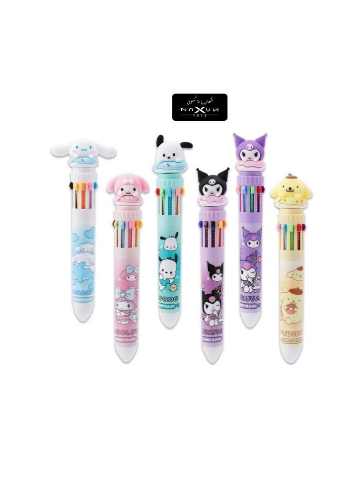 Premium Cartoon Character Multi-Color Pen Set – 6-in-1 Cute Writing Pens for Kids - Image 1
