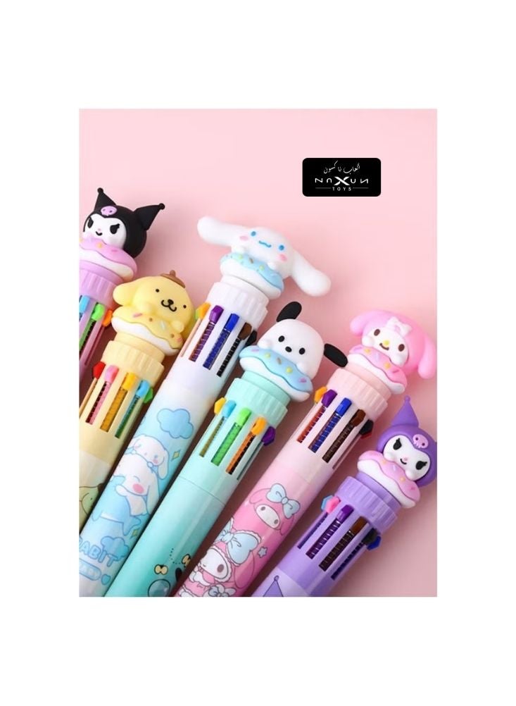 Premium Cartoon Character Multi-Color Pen Set – 6-in-1 Cute Writing Pens for Kids - Image 2