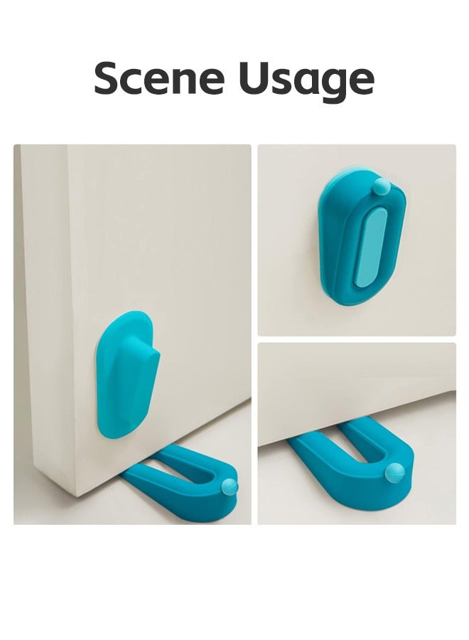 4 قطع من سدادة الباب مع دعامة، إسفين أمان مطاطي لأسفل الباب على السجاد والخرسانة والبلاط والمشمع والخشب، سدادة باب شديدة التحمل، ملحق مكتبي جميل وتحسين المنزل (أزرق) - Image 2