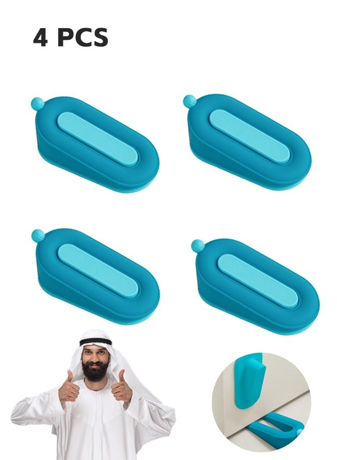 4 قطع من سدادة الباب مع دعامة، إسفين أمان مطاطي لأسفل الباب على السجاد والخرسانة والبلاط والمشمع والخشب، سدادة باب شديدة التحمل، ملحق مكتبي جميل وتحسين المنزل (أزرق) - Image 1