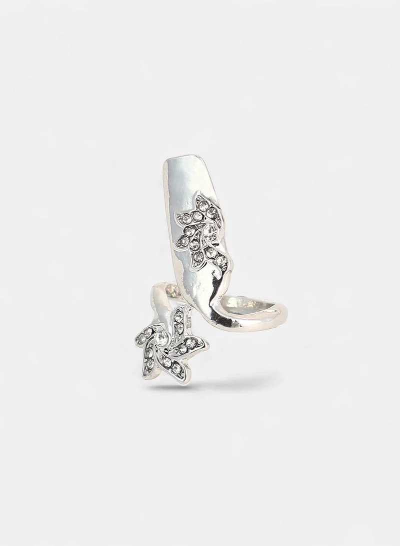 Sohi  Women The Botanic Nail Ring Set | Metallic  Colour | Set Of 4 | One-Size | Artificial Stone Alloy Material | Adjustable Closure | Ring For Casual & Evening Wear for Women | Best Price UAE