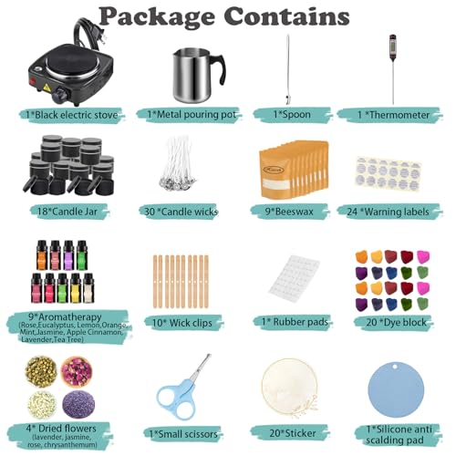 Haccah Complete Candle Making Kit With Wax Melter, Candle Making Supplies, Diy Arts&Crafts Kits Gift For Adults,Beginners,Including Soy Wax,Electric Stove,Wicks,Rich Scents,Rubber Pads,Wick Clips,Spoon, Etc. - Image 5