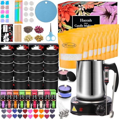 Haccah Complete Candle Making Kit With Wax Melter, Candle Making Supplies, Diy Arts&Crafts Kits Gift For Adults,Beginners,Including Soy Wax,Electric Stove,Wicks,Rich Scents,Rubber Pads,Wick Clips,Spoon, Etc. - Image 1
