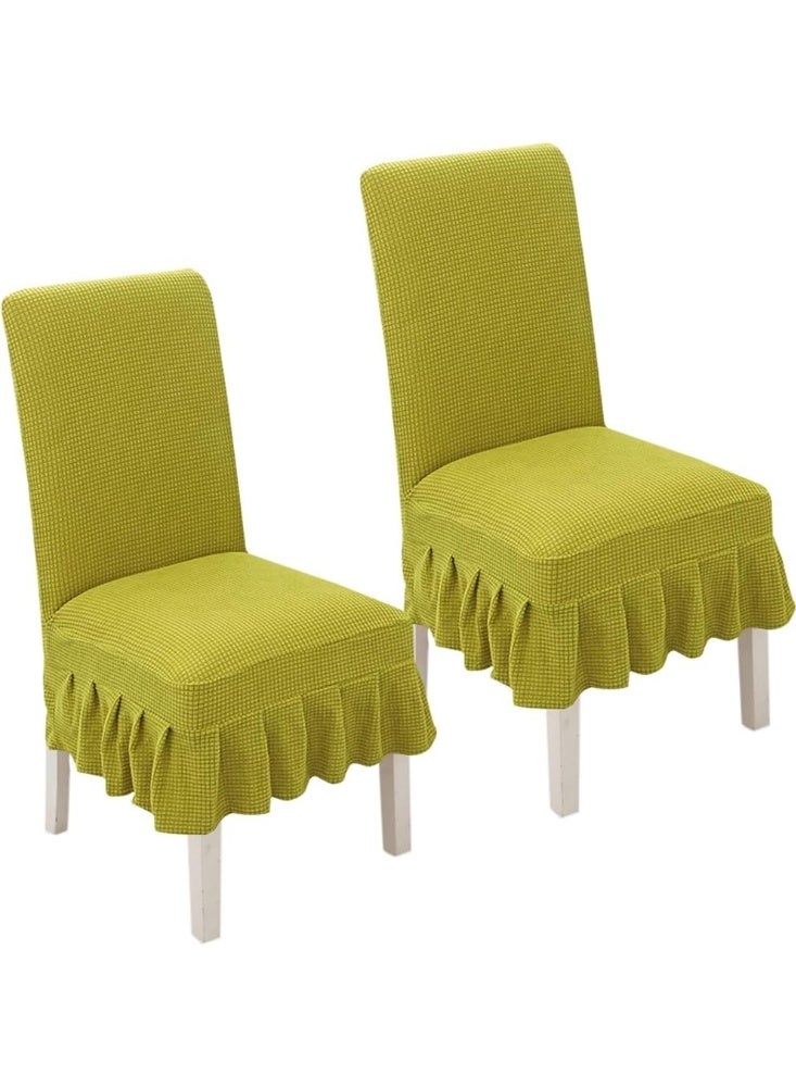 2Pcs Stretchable Dining Chair Slip Covers With Ruffle Skirt, Home Parsons Chair Covers Washable Kitchen Armless Chair Protector Hotel Banquet Stool Cover (Green) - Image 1