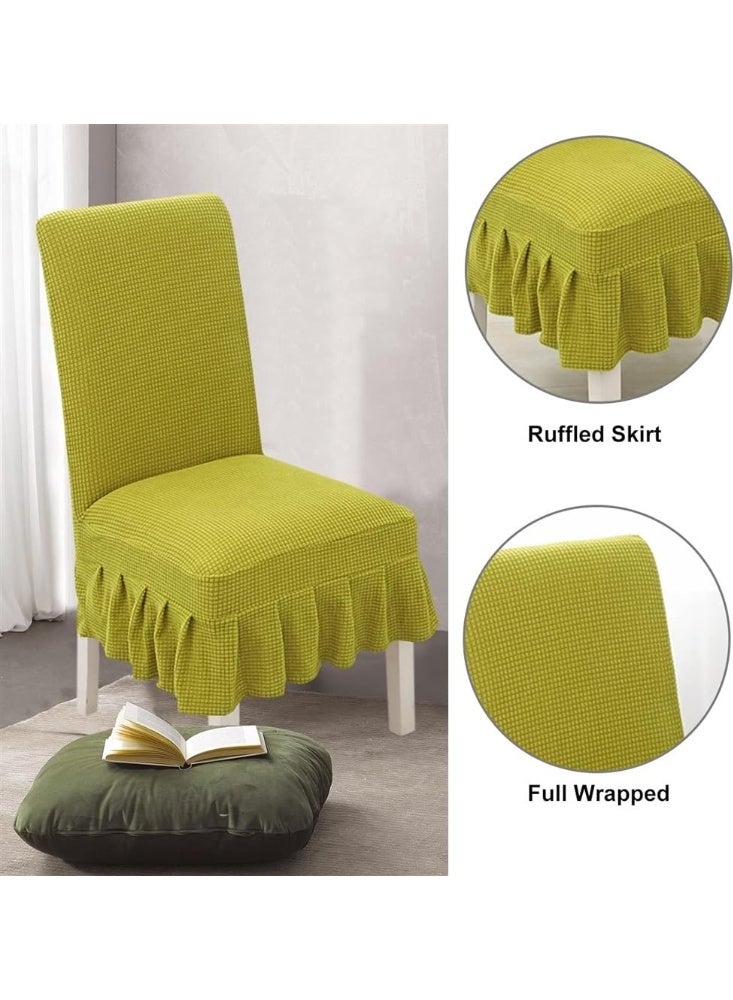 2Pcs Stretchable Dining Chair Slip Covers With Ruffle Skirt, Home Parsons Chair Covers Washable Kitchen Armless Chair Protector Hotel Banquet Stool Cover (Green) - Image 3