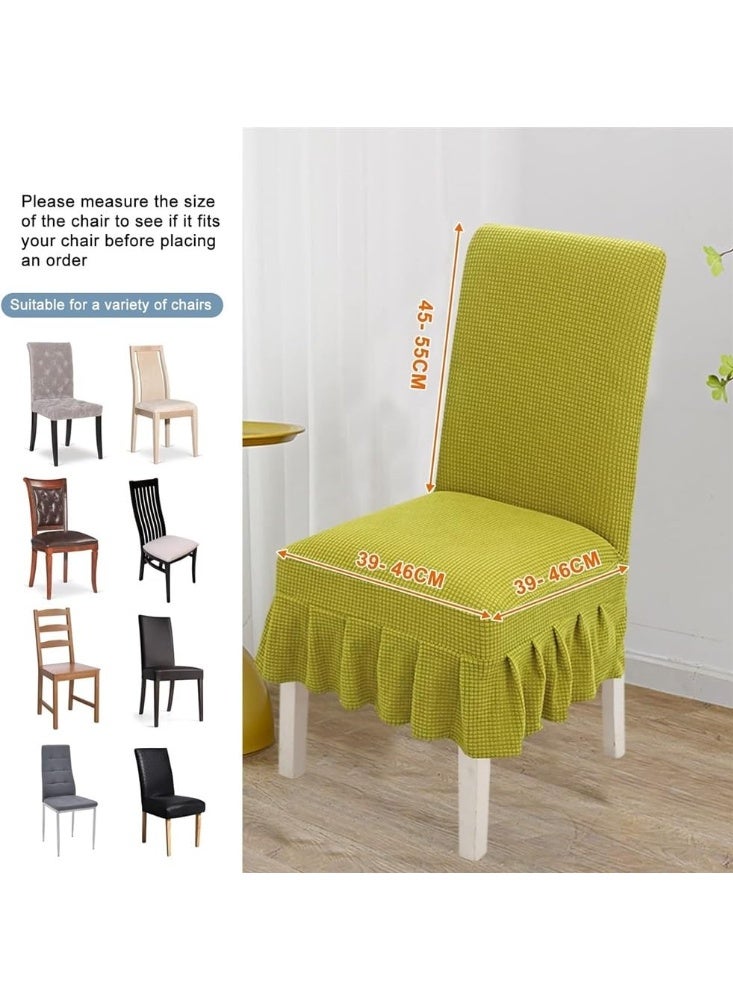 2Pcs Stretchable Dining Chair Slip Covers With Ruffle Skirt, Home Parsons Chair Covers Washable Kitchen Armless Chair Protector Hotel Banquet Stool Cover (Green) - Image 4