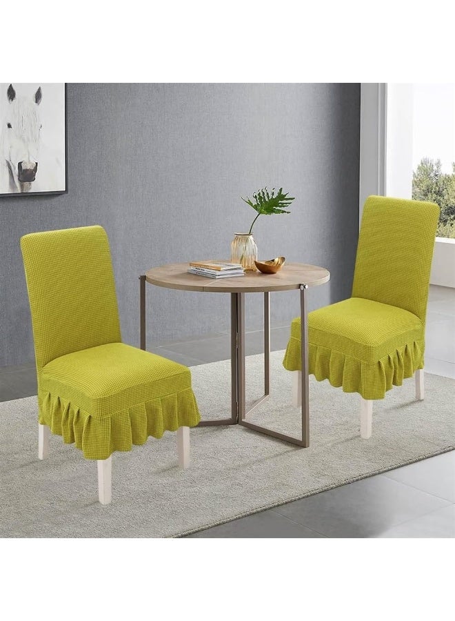 2Pcs Stretchable Dining Chair Slip Covers With Ruffle Skirt, Home Parsons Chair Covers Washable Kitchen Armless Chair Protector Hotel Banquet Stool Cover (Green) - Image 5