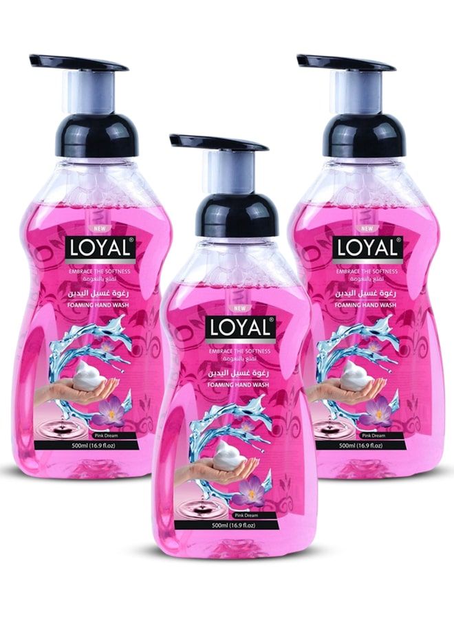 لويال غسول اليدين والجسم الرغوي، حلم وردي، 3 × 500 مل