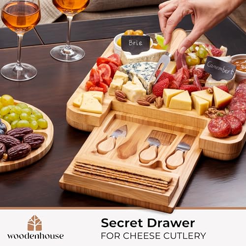 Woodenhouse Bamboo Charcuterie Boards Gift Set - Meat and Cheese Tray with Utensils, Fruit Tray, and 2 Sauce Bowls Included - Bamboo Cheese Platter - House Warming Gifts New Home Couples & Family, Wedding Gifts - Image 5