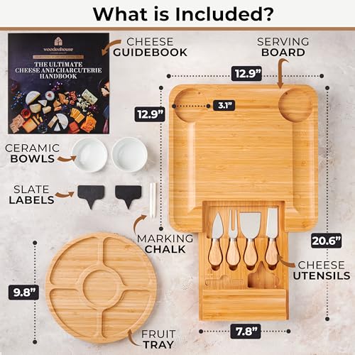 Woodenhouse Bamboo Charcuterie Boards Gift Set - Meat and Cheese Tray with Utensils, Fruit Tray, and 2 Sauce Bowls Included - Bamboo Cheese Platter - House Warming Gifts New Home Couples & Family, Wedding Gifts - Image 3