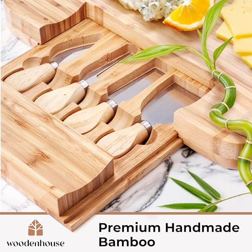 Woodenhouse Bamboo Charcuterie Boards Gift Set - Meat and Cheese Tray with Utensils, Fruit Tray, and 2 Sauce Bowls Included - Bamboo Cheese Platter - House Warming Gifts New Home Couples & Family, Wedding Gifts - Image 4