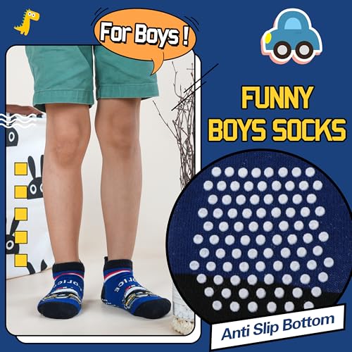 Welwoos Baby Boys Toddlers Grips Socks Kids Non Slip Anti Skid Ankle Fun Gifts Cotton No Show Socks with Grippers 9 Pairs (Trucks, 3-5T) - Image 4
