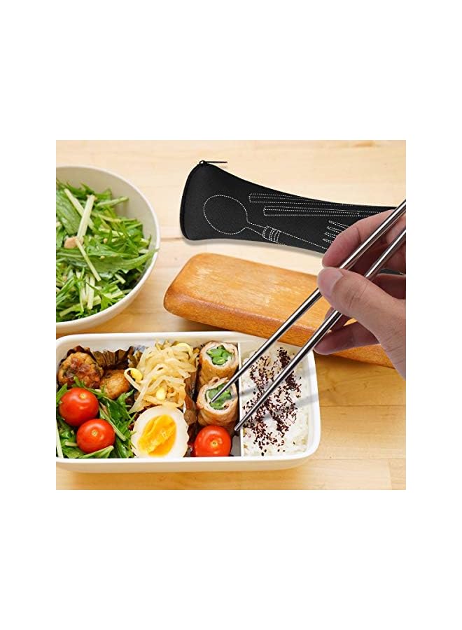 S-TOP 3 Pack Reusable Flatware Sets Knife, Fork, Spoon, Chopsticks, 12Pcs Portable Travel Stainless Steel Tableware Dinnerware with Carrying Case - Image 3