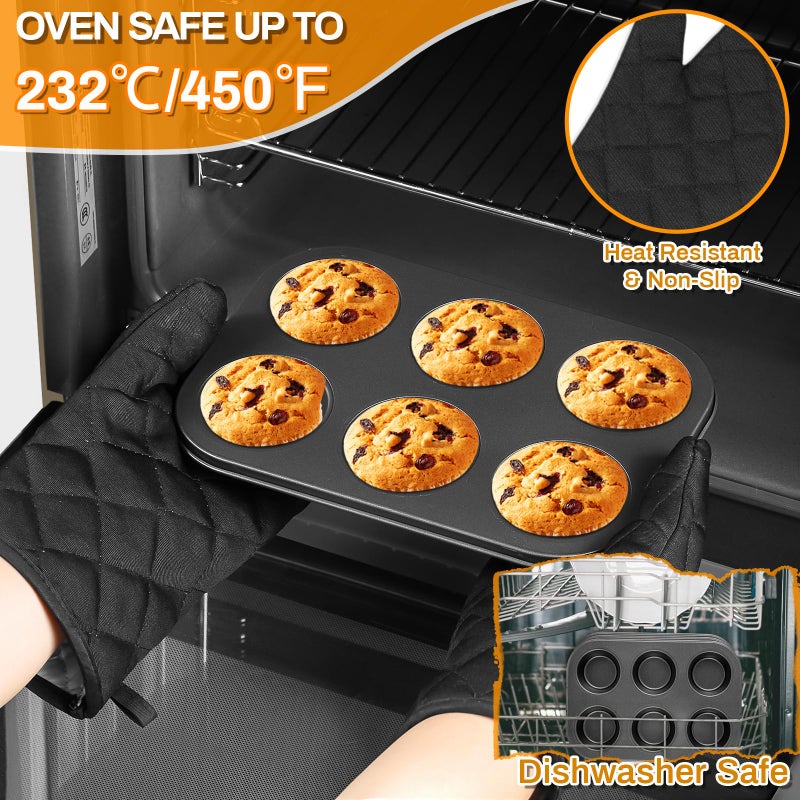 Gymdin 12PCS Nonstick Bakeware Set, Non-Toxic Carbon Steel Baking Pans Set with Wider Grip, Includes Roasting Pan, Cookie Sheet, Cake Pans, Muffin Pans, Cooling Rack, Oven Mitts, Easy Release - Image 4