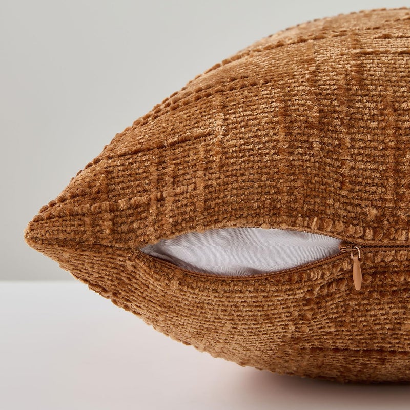 Allorry Fall Decorative Couch Throw Pillow Covers 18x18 Set of 2 Rust Soft Chenille Pillow Covers Neutral Textured Boho Cushion Covers for Modern Farmhouse Sofa Bedroom Living Room Decor SY008-B18 - Image 2