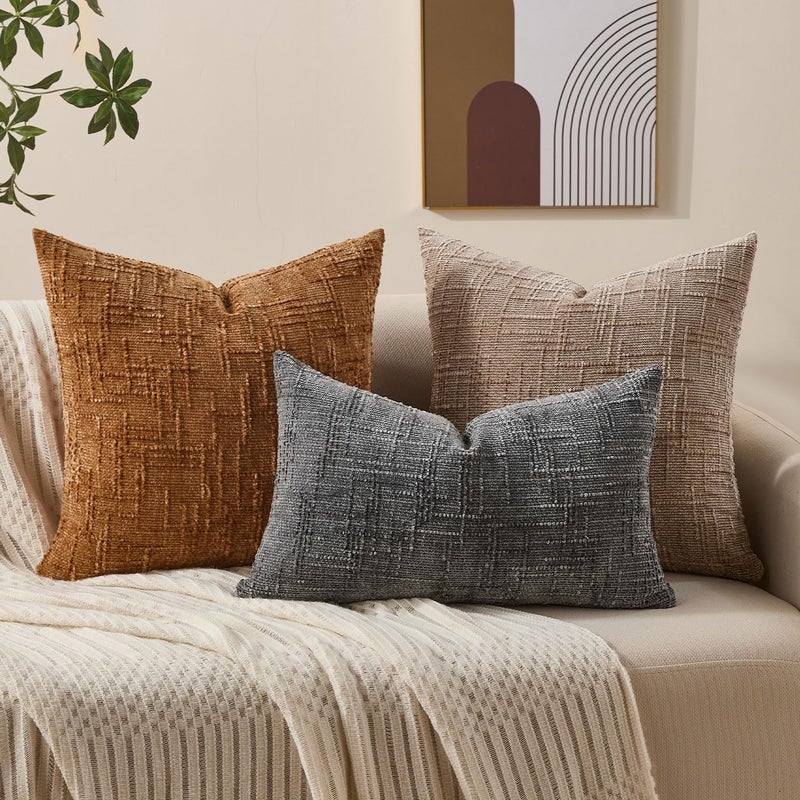 Allorry Fall Decorative Couch Throw Pillow Covers 18x18 Set of 2 Rust Soft Chenille Pillow Covers Neutral Textured Boho Cushion Covers for Modern Farmhouse Sofa Bedroom Living Room Decor SY008-B18 - Image 5