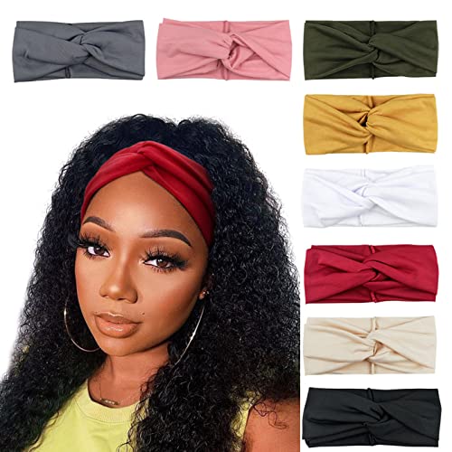 DRESHOW 8 Pack Headbands for Women Yoga Hairbands Vintage Criss Cross Knot Head Wrap - Image 1