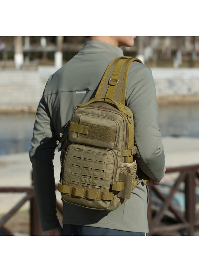 Generic Outdoor Tactical Chest Bag Men's Laser Cut Crossbody Bag Waterproof Multifunctional Riding Shoulder Bag Tactical Satchel-Color:Green  - Image 4