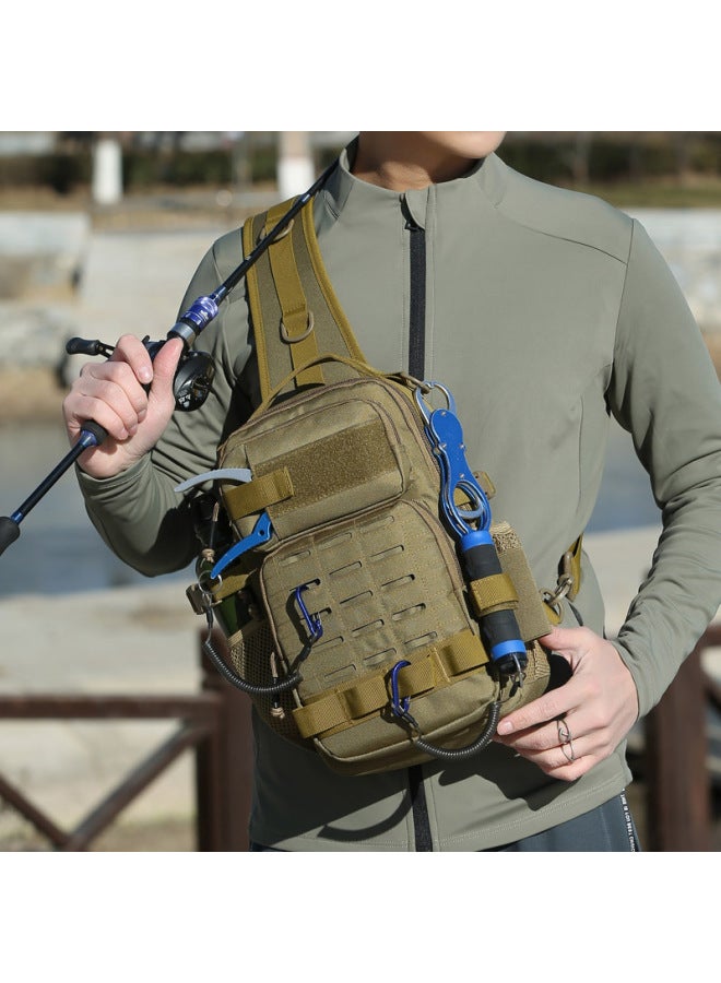 Generic Outdoor Tactical Chest Bag Men's Laser Cut Crossbody Bag Waterproof Multifunctional Riding Shoulder Bag Tactical Satchel-Color:Green  - Image 5