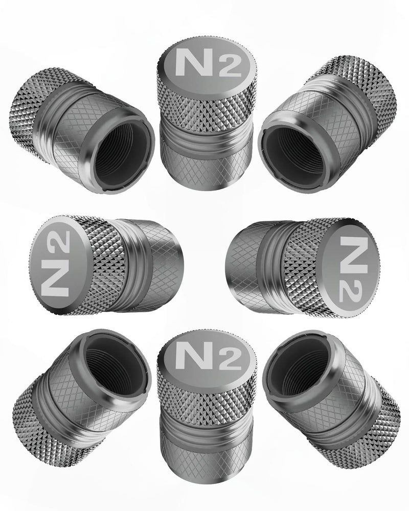 Generic Tire Valve Stem Caps - Tire Air Caps Cover 8 Pack N2 Nitrogen Logo Corrosion Resistant Premium Alloy Universal for Car Truck Motorcycle Bike-Gray  - Image 1