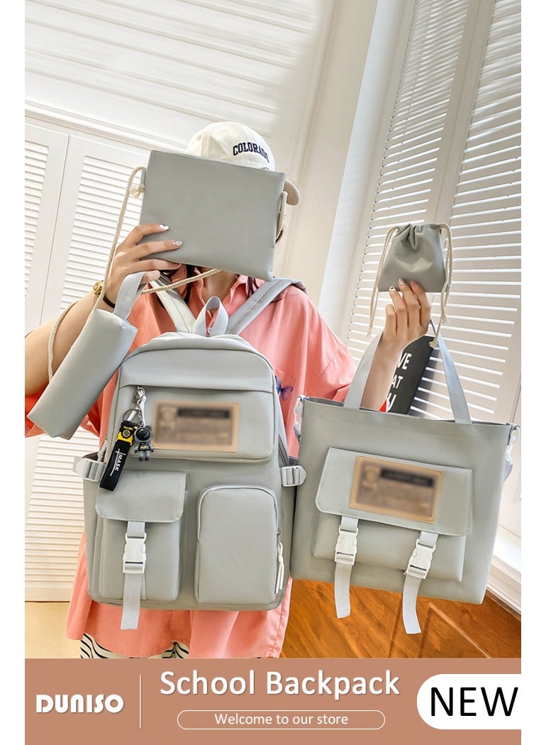 DUNISO مجموعة حقائب ظهر مدرسية للأطفال مكونة من 5 قطع من القماش، مجموعة حقائب كمبيوتر محمول مدرسية للأطفال مع حقيبة حمل، وحقيبة كتف، وصندوق أقلام، وحقيبة صغيرة، وحقيبة كتب ذات سعة كبيرة للفتيات والأولاد، ومستلزمات العودة إلى المدرسة - Image 1