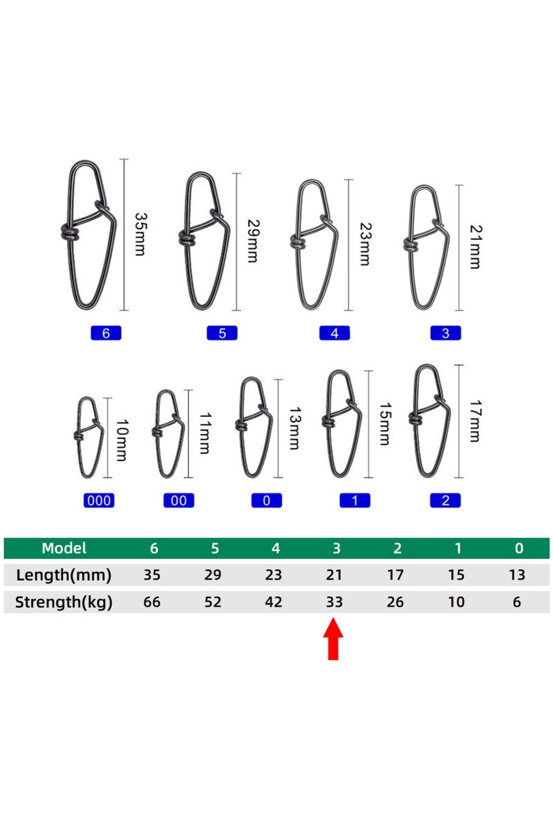 50 قطعة من مشابك صيد الأسماك، مقاس 3، مشابك سريعة لصيد الأسماك، موصلات طعوم الصيد، أسماك المياه المالحة