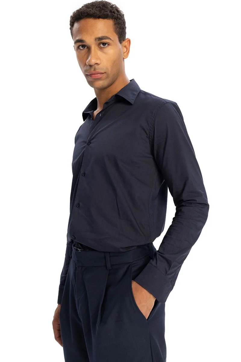 Giesto Navy Blue GIESTO Men's Slim Fit Cotton Poplin Shirt for Men | Best Price UAE