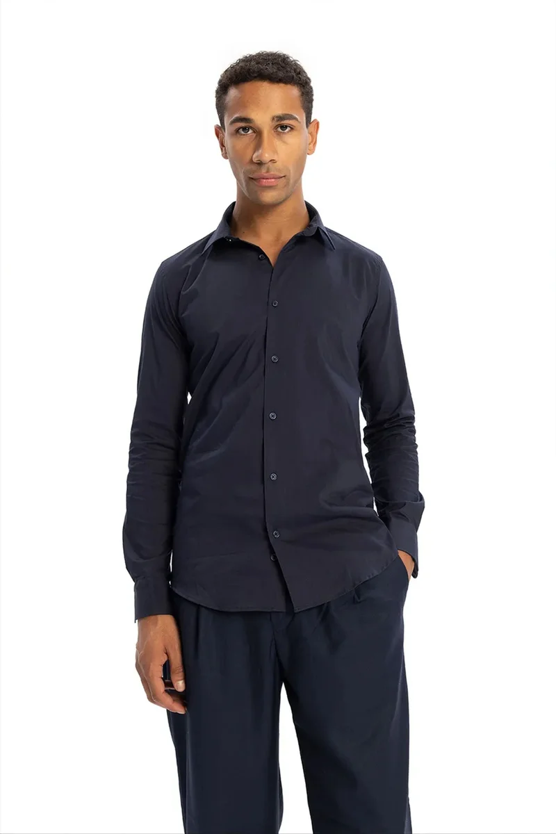 Giesto Navy Blue GIESTO Men's Slim Fit Cotton Poplin Shirt for Men | Best Price UAE