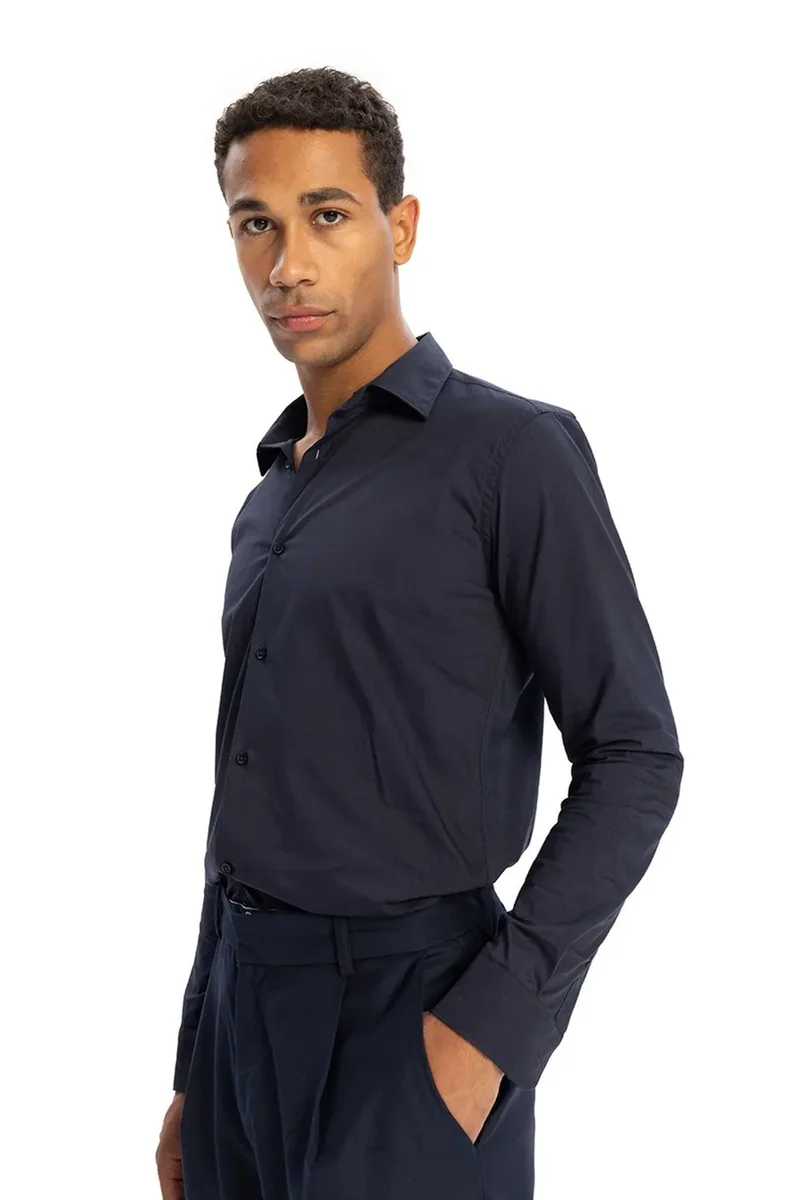 Giesto Navy Blue GIESTO Men's Slim Fit Cotton Poplin Shirt for Men | Best Price UAE