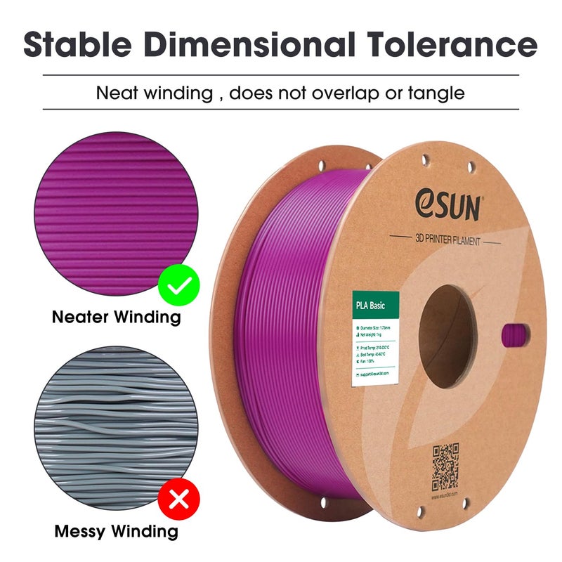 eSUN PLA Basic Filament 1.75mm, 3D Printer Filament High Speed PLA for Fast Printing, 1KG Spool (2.2 LBS) 3D Printing Filament for High Speed 3D Printers, Purple - Image 4