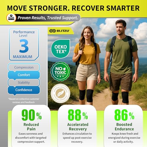 BLITZU Knee Compression Sleeves (1 Pair) – Support for Running, Joint Pain, Arthritis, Injury Recovery – Men & Women Beige L - Image 4