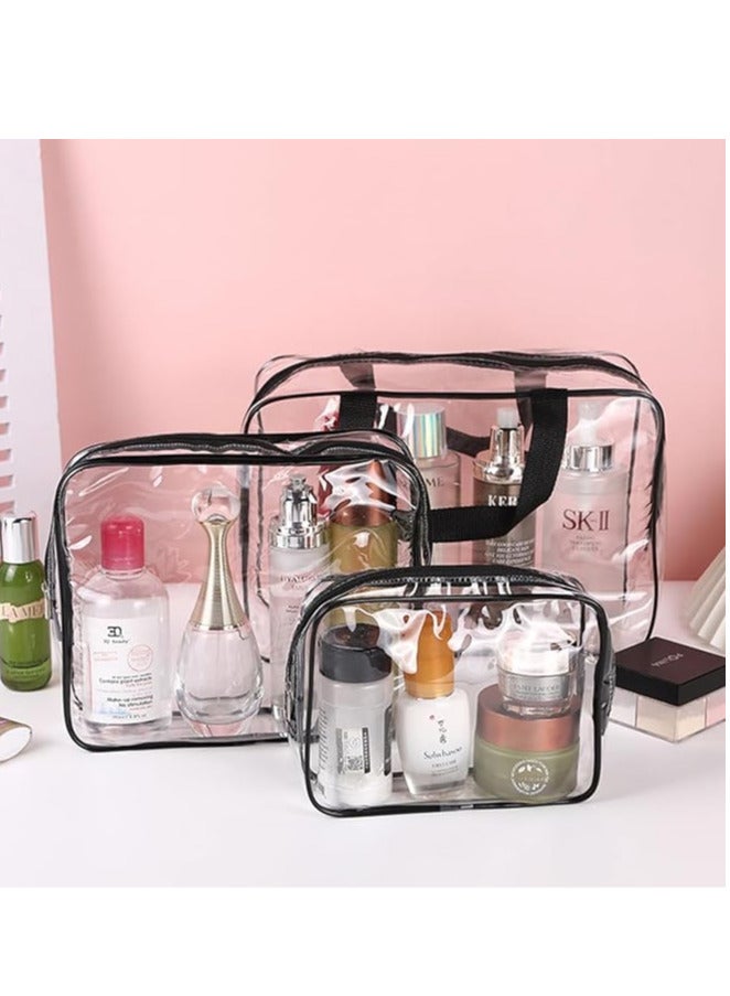 ECVV 3 قطع من حقائب المكياج الشفافة للسفر، حقيبة مستحضرات تجميل شفافة مقاومة للماء مع سحاب إغلاق ومقبض، حقيبة أدوات الزينة للنساء والرجال، باللون الأسود - Image 2