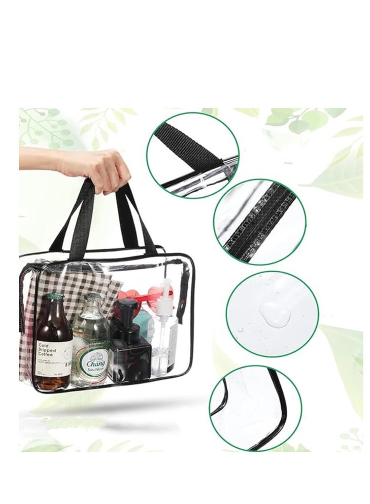 ECVV 3 قطع من حقائب المكياج الشفافة للسفر، حقيبة مستحضرات تجميل شفافة مقاومة للماء مع سحاب إغلاق ومقبض، حقيبة أدوات الزينة للنساء والرجال، باللون الأسود - Image 3