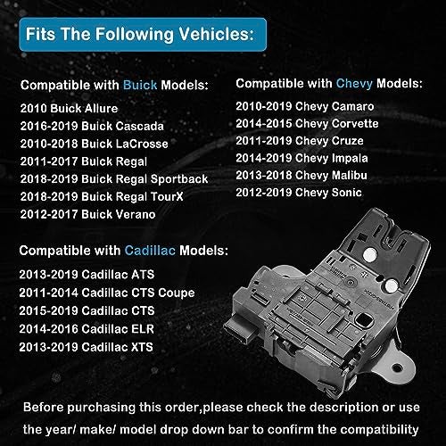 GELAIDI Trunk Latch Actuator for Chevrole Chevy Cruze Impala Malibu Sonic Corvette Camaro Buick Regal Lacrosse Verano Allure Cadillac ATS ELR XTS CTS Replace OE13501988 940-108 - Image 2