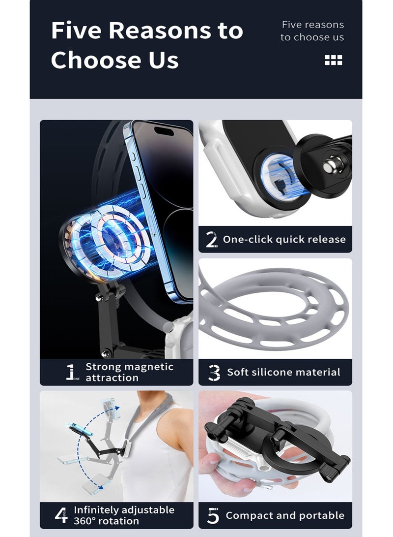 أورافلي حامل هاتف مغناطيسي للرقبة، حامل للهاتف الخلوي حول الرقبة، حامل POV/Vlog Selfie للهواتف بدون استخدام اليدين، حامل للرقبة لتسجيل الفيديو، حامل على الصدر لهاتف iPhone 15 14 13 12 Pro Max Plus Mini Series Android (رمادي) - Image 3