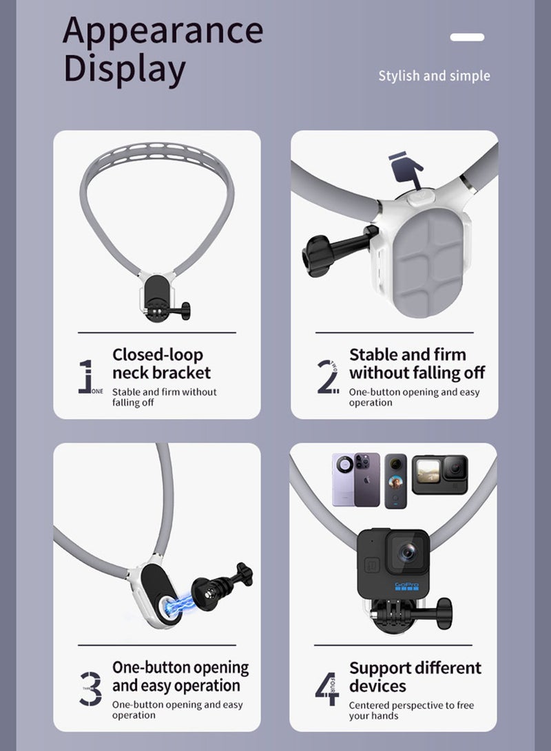 أورافلي حامل هاتف مغناطيسي للرقبة، حامل للهاتف الخلوي حول الرقبة، حامل POV/Vlog Selfie للهواتف بدون استخدام اليدين، حامل للرقبة لتسجيل الفيديو، حامل على الصدر لهاتف iPhone 15 14 13 12 Pro Max Plus Mini Series Android (رمادي) - Image 5