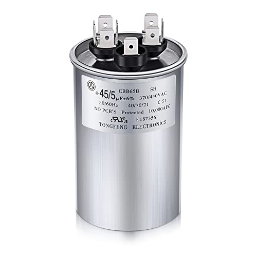 Frienda 45+5 MFD 45/5 uf ±6% 370V or 440V VAC Dual Run Round Capacitor, 45 5 Start Capacitor for AC Air Conditioning Unit, Condenser Straight Cool or Heat Pump - Image 1