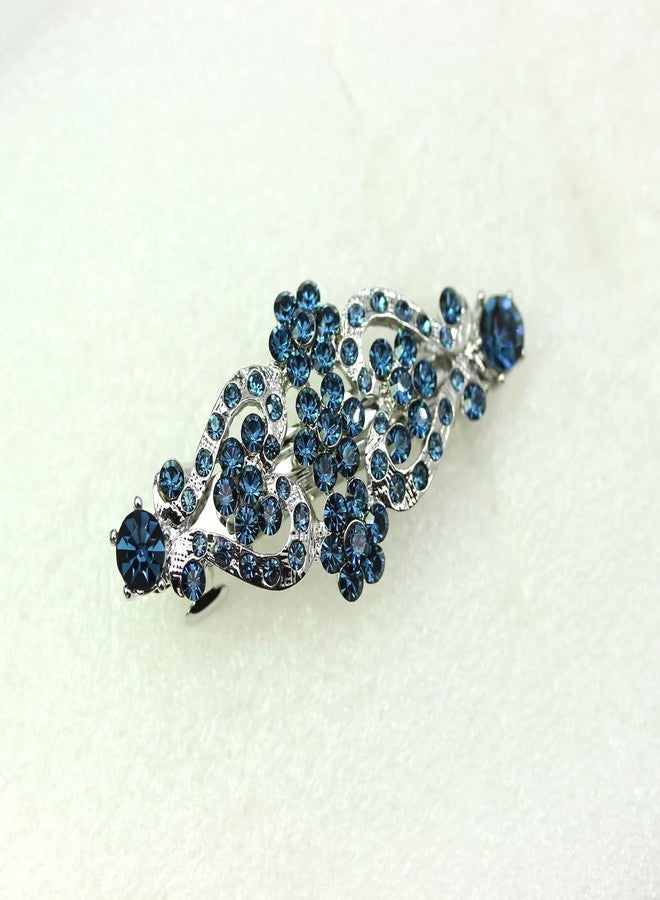 Faship Navy Blue Rhinestone Crystal Floral Double Hearts Hair Barrette Clip - Image 5