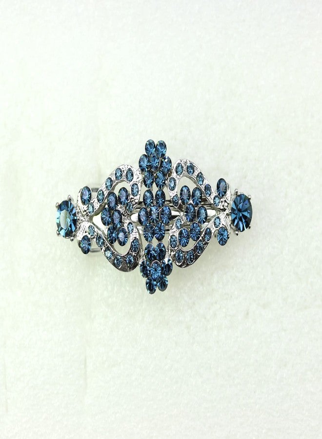 Faship Navy Blue Rhinestone Crystal Floral Double Hearts Hair Barrette Clip - Image 4
