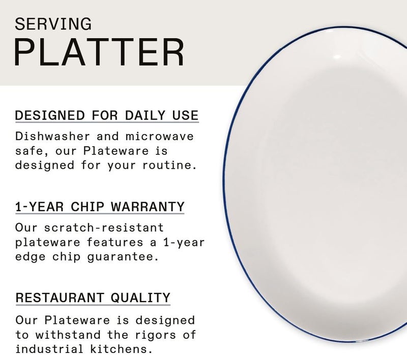 Madein Made In Cookware  Serving Platter  White With Navy Rim Porcelain England - Image 3