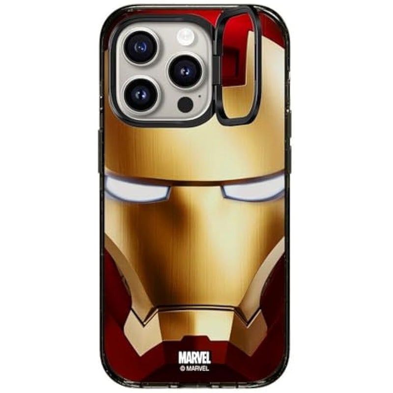 Casetify Impact Ring Stand iPhone 15 Pro Case 【Iron Man Co-Lab / 3X Military Grade Drop Tested / 6.6ft Drop Protection/Compatible with Magsafe】 - Iron Man Hero Mask - Clear Black - Image 1