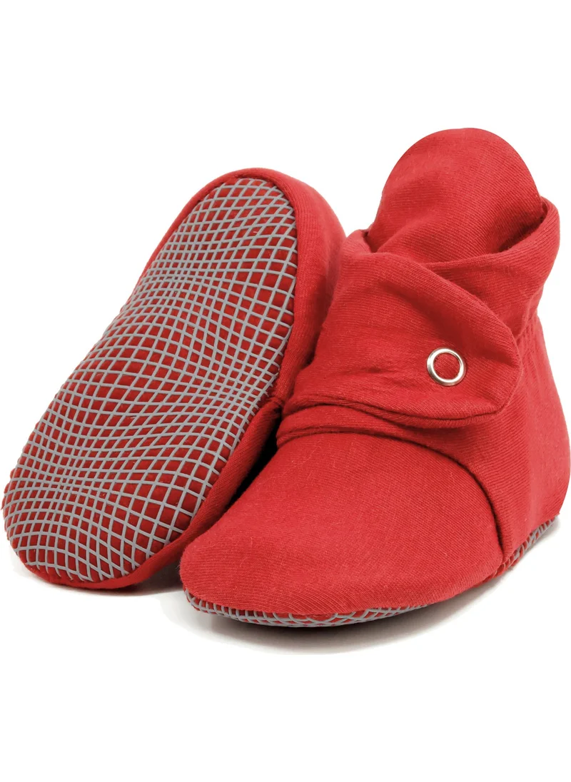 Ella Bonna Organic Cotton Baby Slippers, Non-Slip Sole, Newborn Booties, Home Nursery Shoes, Claret Red