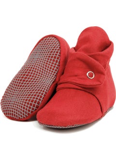 Organic Cotton Baby Slippers, Non-Slip Sole, Newborn Booties, Home Nursery Shoes, Claret Red