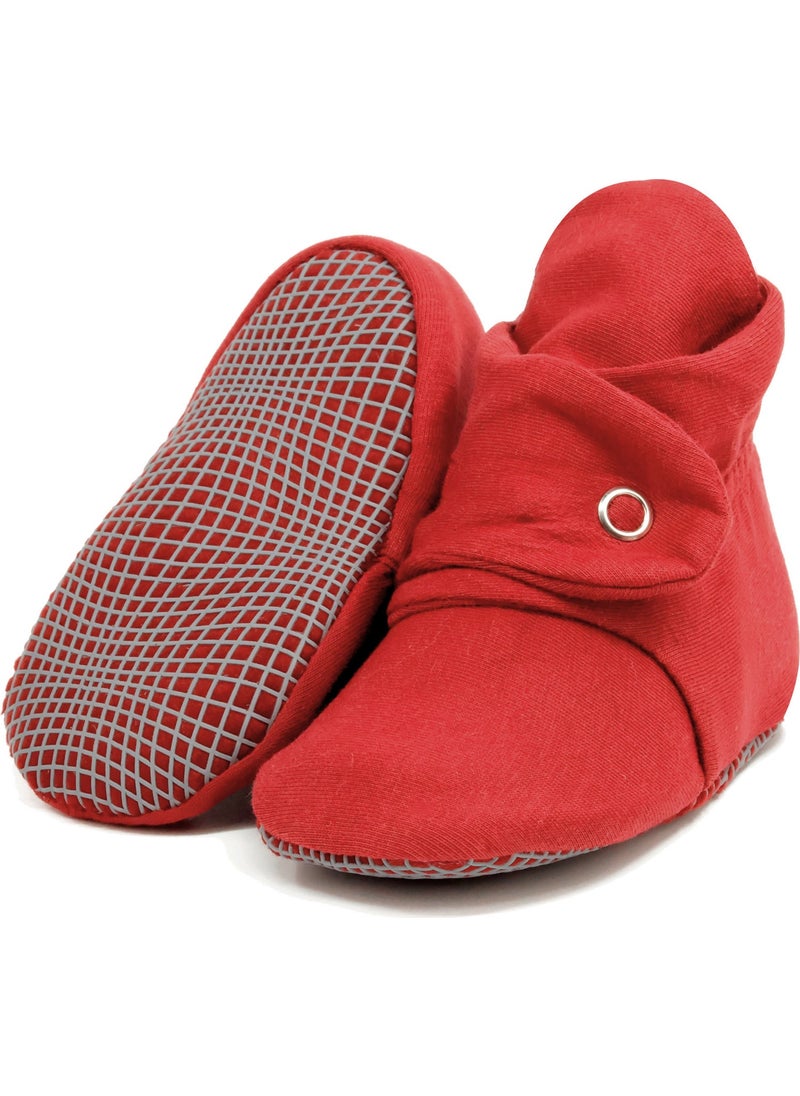 Ella Bonna - Organic Cotton Baby Slippers, Non-Slip Sole, Newborn Booties, Home Nursery Shoes, Claret Red - Image 1