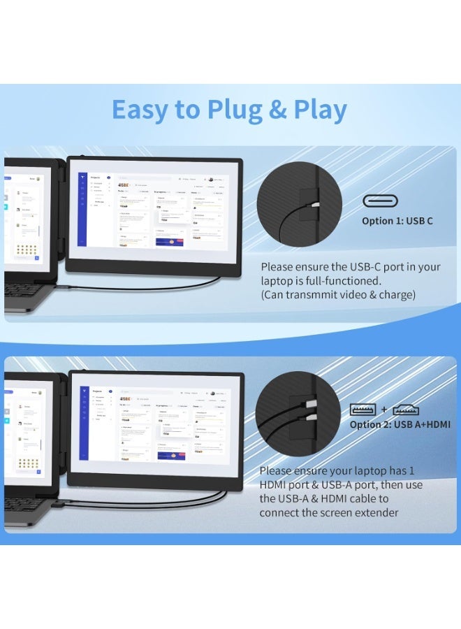 شاشة إضافية للابتوب 14 بوصة FHD 1080P، توصيل Plug & Play عبر Type-C و HDMI و USB-A، أوضاع عرض متعددة، شاشة محمولة خفيفة لأجهزة اللابتوب 13-17 بوصة، متوافقة مع Windows و Mac و Chrome - Image 5