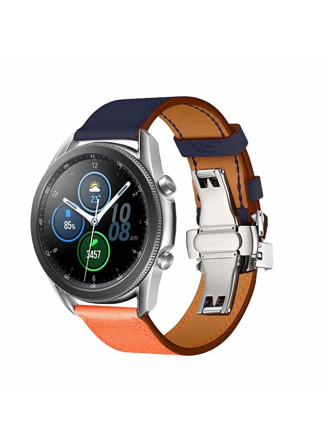 بيرفيي سوار بديل من الجلد الطبيعي لساعة سامسونج جالاكسي 3 مقاس 45 مم برتقالي/أزرق - Image 2
