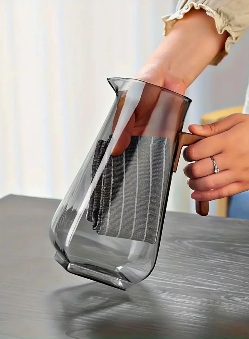 1Chase Borosilicate Glass Water Jug Set – 1400ml Smoky Grey Pitcher with Walnut Handle & Lid + 6pcs 220ml Glass Cups, Heat-Resistant Drinkware for Water, Juice & Beverages