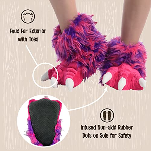 Lazy One Animal Paw Slippers for Kids and Adults, Fun Costume for Kids, Cozy Furry Slippers (Pink Monster, Medium) - Image 4