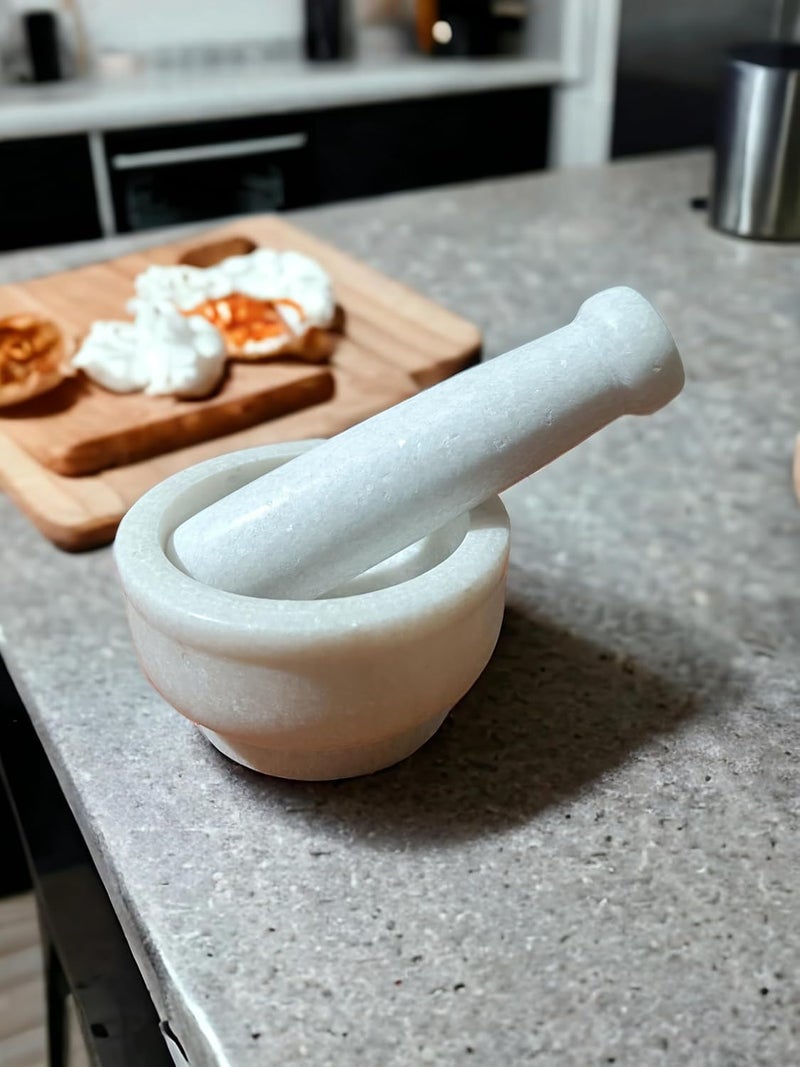Krishna Products Krishna Products White Marble Mortar and Pestle Set as Kharal Silbatta Khalbatta Marble MasherMarble KalluMusalSpice Mixer For Homeidi Kallu White marble mortar and pestle setstone  - Image 1